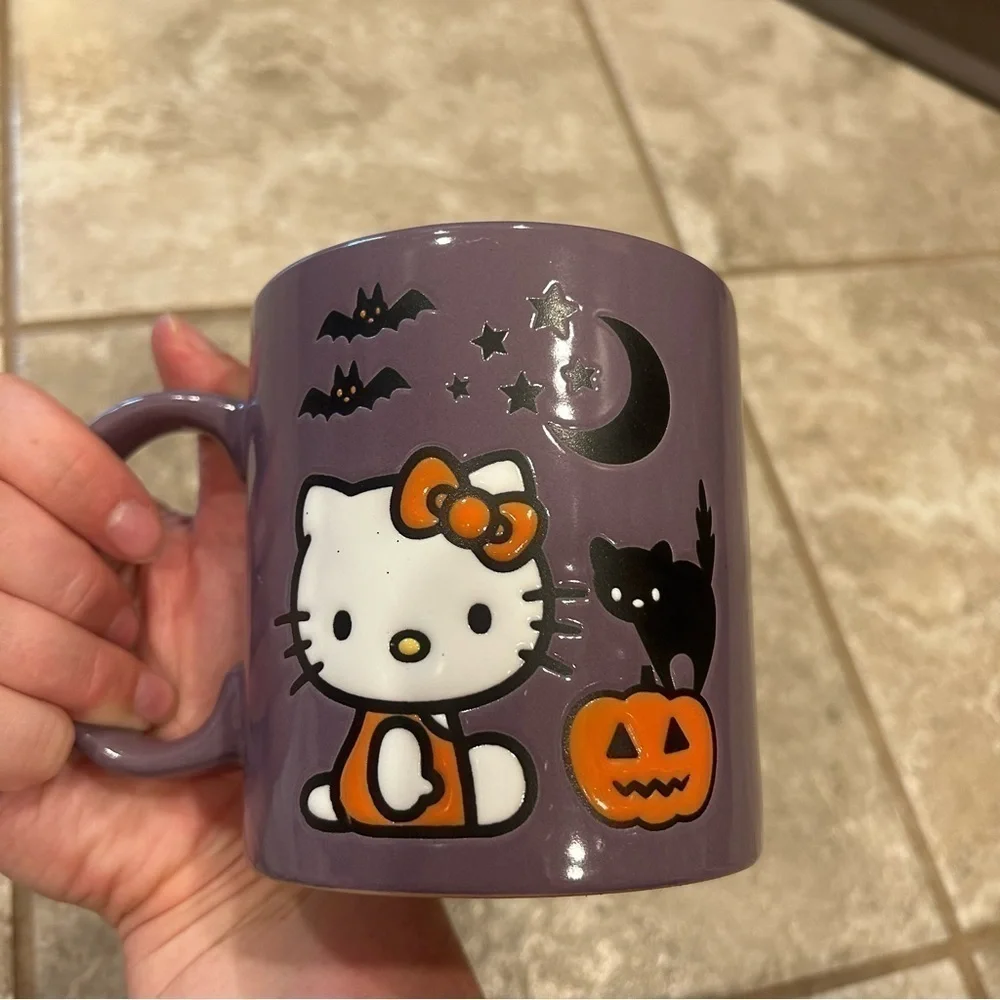 Hello Kitty Halloween Coffee Mug Cup Purple Pumpkin NEW